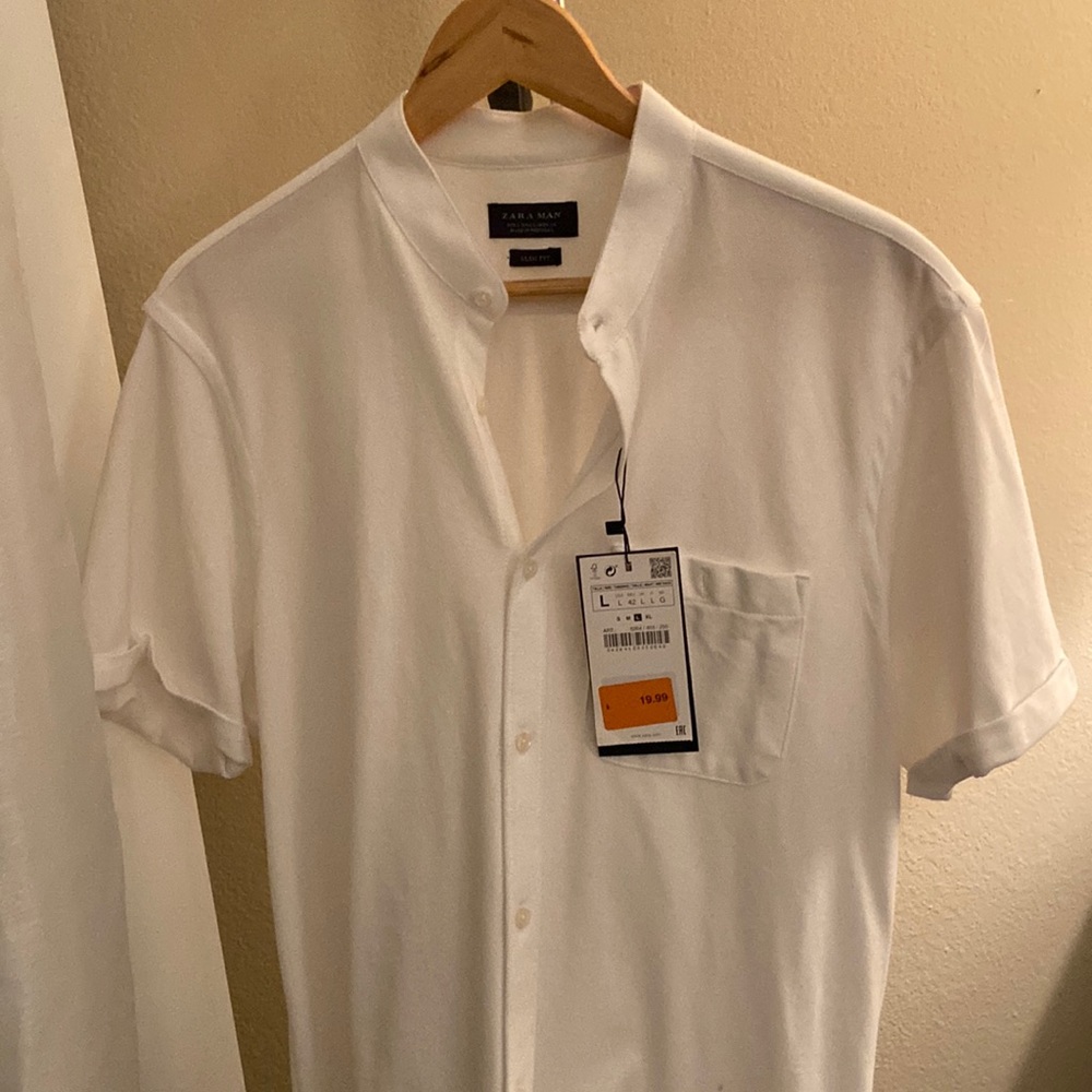 New With Tag,  Zara White Men’s button down shirt, size Large